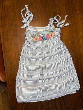 Altar'd State Striped Embroidered Tie-Shoulder Smocked Dress